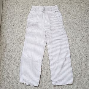 White Beige striped Abercrombie & Fitch pants summer linen